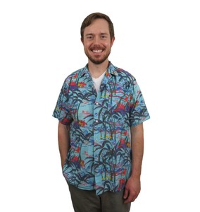 VINTAGE-50s-Mens-Hawaiian-Shirt-Floral-Aloha-Camp-Medium-15-15-5-Palm-Trees-70s