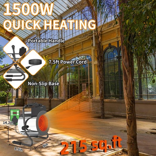 Buyplus Greenhouse Heater with Digital Thermostat, 1500W Outdoor Heaters for ... - Picture 2 of 7