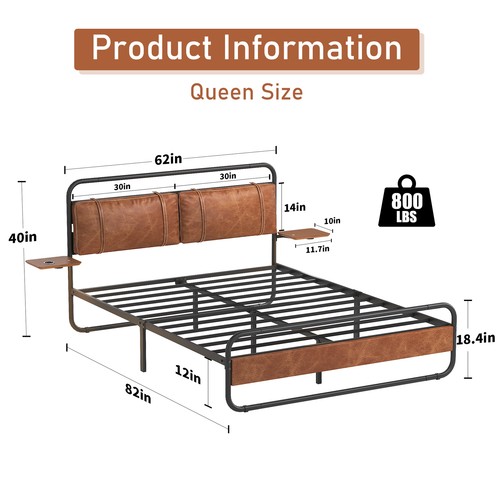 Queen Metal Bed Frame Upholstered Headboard,wireless Charging,Touch LED,Storage - Picture 2 of 14
