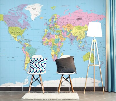 3D Colored World Map K2791 Wallpaper Mural Self-adhesive Removable Sticker Panda