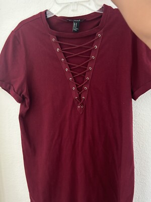 Forever 21 lace up front T shirt dress Medium Burgundy Women's | eBay Forever 21 lace up front T shirt dress Medium Burgundy Women's | eBay