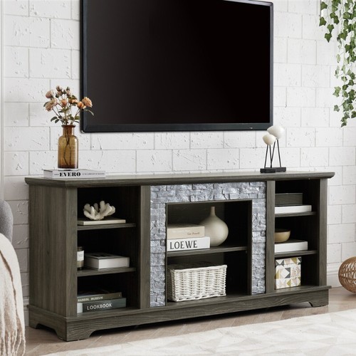 Mantel Stone TV Media Stand Modern Entertainment Console with Storage Cabinets - Picture 2 of 11