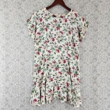 Vintage Just in Thyme Floral Cap Sleeve Ruffle bottom mini Shift dress M/P