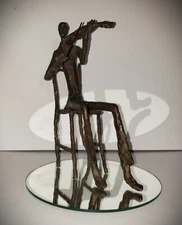 Vintage MCM Signed Alfonse Burn (b. 1942) Cast Bronze Violinist Sculpture 1970s