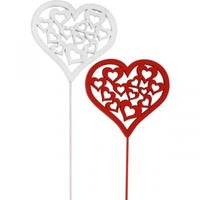 Romantische Blumenstecker Herz Rot Weiß Holz 12Er Set Dekostecker Valentinstag