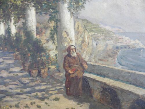 Eduardo DALBONO (Napoli 1841-1915) Frate sulla costiera Amalfitana OLIO cm 50x64 - Foto 6 di 8