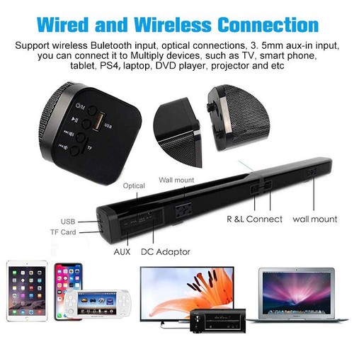 Bluetooth TV Sound Bars 2CH 3D Surround Sound Home Theater System AUX/Opt/USB/TF - Picture 11 of 19
