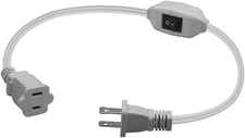 1Ft White Short US Power Extension Cord with on off Switch, US AC 2-Prong Male/F