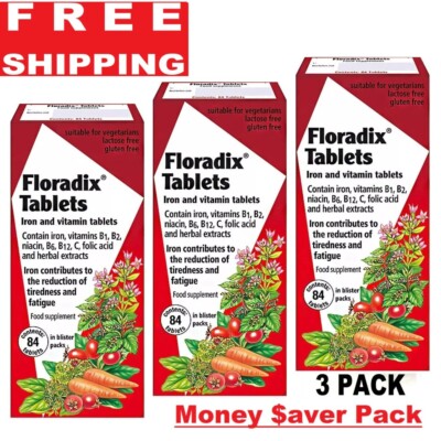 Floradix Iron Supplement Tablets 84 Tablets-PACK OF 3-FAST DELIVERY