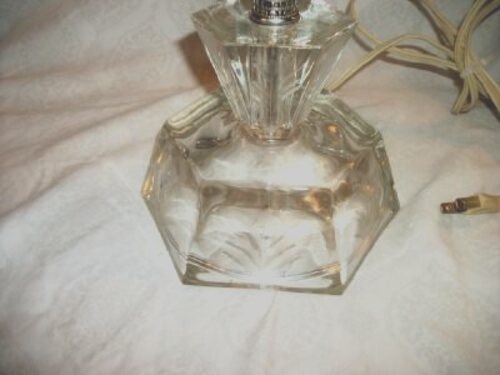 ART DECO CHUNKY ETCHED GLASS TABLE LAMP CHROME FILIGREE FITTINGS GLAM TALL - Picture 5 of 6