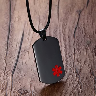 Emergency Men Medical Alert ID Dog Tag Pendant Necklace Custom ...