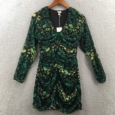 A New Day Midi Dress Womens XS Black Floral Ruched Vneck Long Sleeves Casual NEW