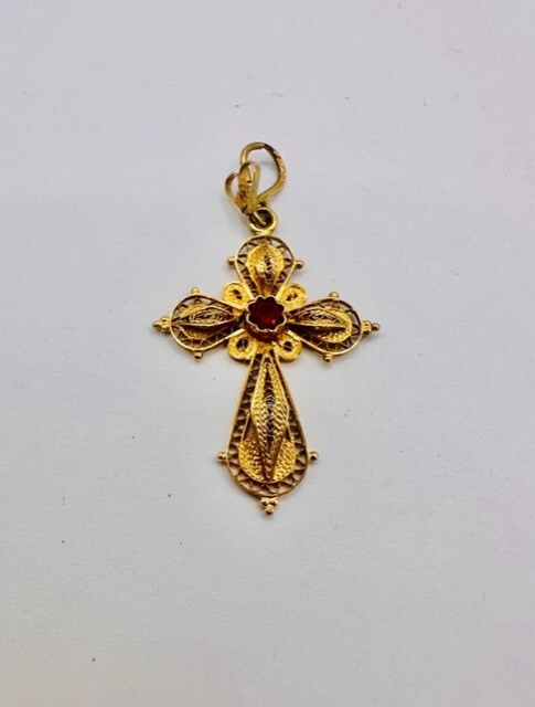 Vintage Solid 18ct Yellow Gold & Ruby Cross/Cruci… - image 1