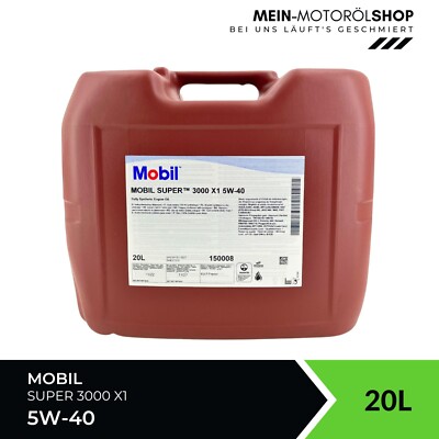 Mobil Super 3000 X1 5W-40 VW 505 / 502 Renault Mercedes MB 229.3 Fiat 20 Liter