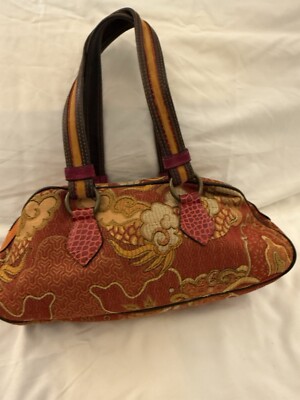 ETRO paisley print leather handle fabric purse bag