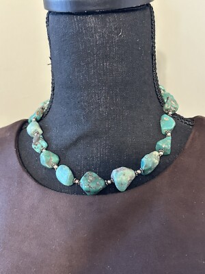 SOUTHWESTERN STYLE  STERLING TURQUOISE COLOR DYED HOWLITE NUGGETS NECKLACE 17.5 