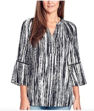 Gloria Vanderbilt Women's V-Notched Neckline  Printed Blouse