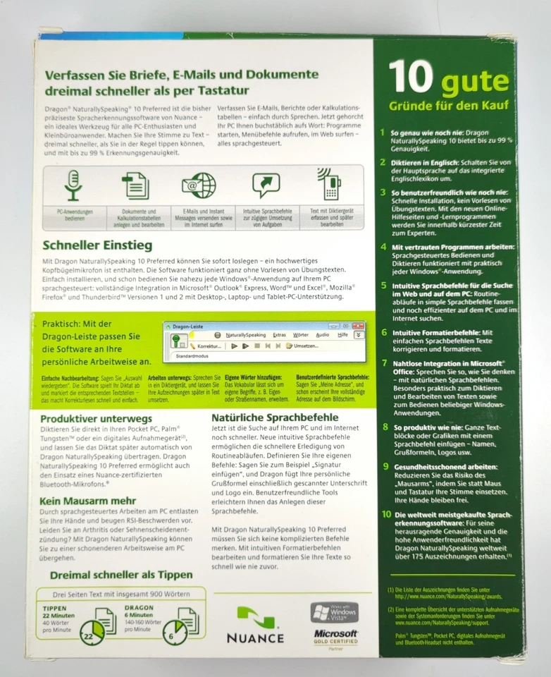 Dragon NaturallySpeaking 10 Preferred - Big Box inkl. Mikrofon - Gebr. - Bild 2 von 4