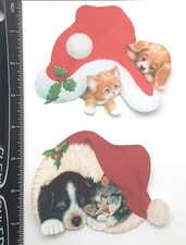 Lot of 2 Christmas Puppy Kitten Friends Stocking SINGLE LAYER Embellishments 773