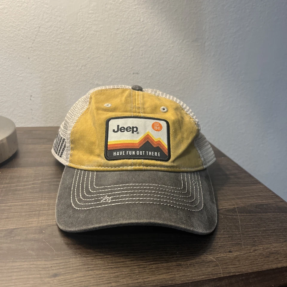Jeep Have Fun Out There Parche Sombrero SnapBack Malla Retro Amarillo Exterior Camionero Foto 2 de 4