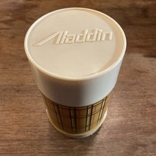 Vintage Aladdin Vacuum Bottle Tan Red Plaid Wide Mouth Thermos Model 44 WM4040