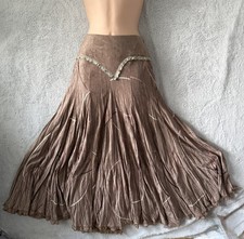 Vintage 90's Brown Lace Crinkle Tiered Flowy Maxi Long Skirt size 8-10 Whimsical
