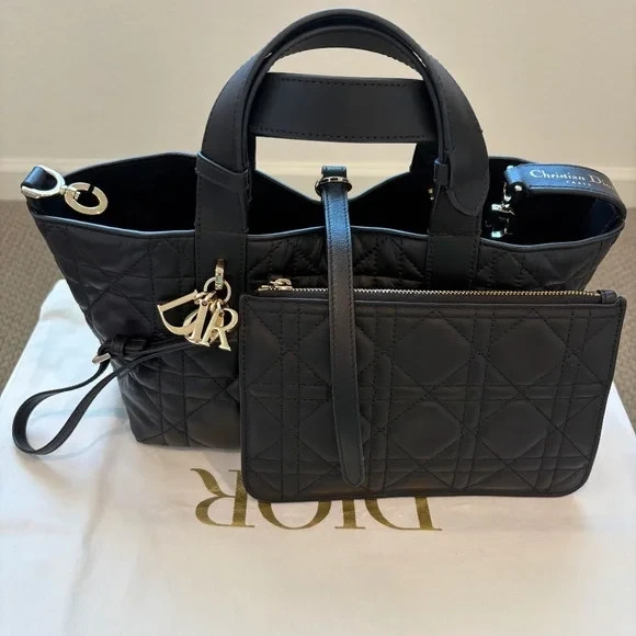 Dior large black leather everyday bag with removable pouch NWT