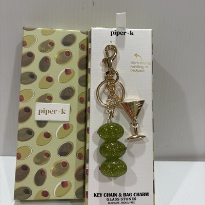Piper K Martini Olive Keychain Bag Charm Gold Tone Keyring Purse Accessory