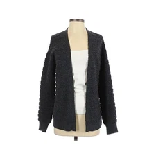 Chelsea 28 Fuzzy Textured Charcoal Gray Open Front Cardigan Sweater Size X-Small