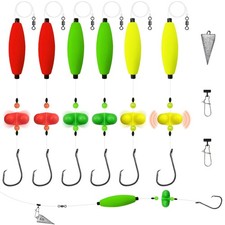 Catfish Rigs Set – 6 Pre-Tied Rigs with 2 Sinker Sliders & 2oz Pyramid Sinker...