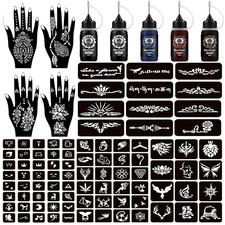 Henna Temporary Tattoo Kits 5 Cones 96 Stencils Gifts for DIY Art Party