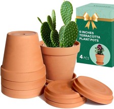 vensovo 15cm Clay Pot for Plant with Saucer - 4 Pack Large Terra Cotta Plant Pot
