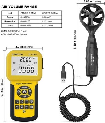 Multifunction Anemometer Wind Speed Air Flow Temp Backlight Data Logger USB HVAC