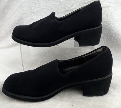 Liz Claiborne Crazy Horse Black Fabric Flats Women's Size 7.5 Block Heel Slip-On