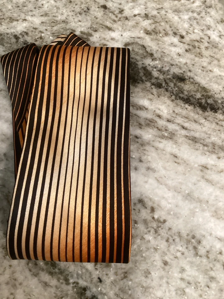 Pancaldi Tie Yellow, Gold, And Black Stripes - Image 3 of 3