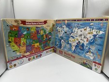 Lot of 2 Educational Learning Wooden USA Map  World Map Puzzles Won Awards NEW 