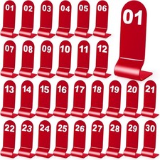 1-30 Red Acrylic Restaurant Table Numbers, Double Sided Order Number Cards