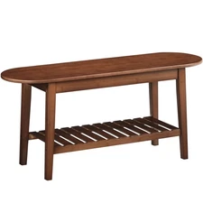 Dining Bench, 2-Tier Farmhouse Entryway Bench, Indoor Storage Wooden Bench fo...