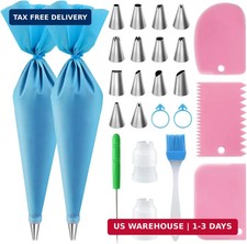 16" Reusable Silicone Piping Bags Set w/14 Tips Cake Cookie Decorating Kit