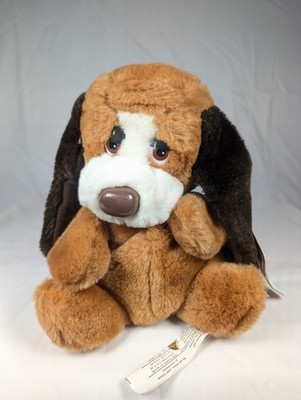 Vintage Russ Berrie Hand Puppet Baxter Dog Plush Stuffed Animal Droopy Sad Eyes