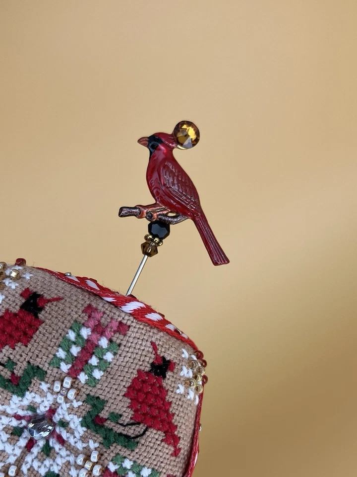 Handmade Counting Pin •Cardinal• Cross Stitch Accessory - Image 2 of 4