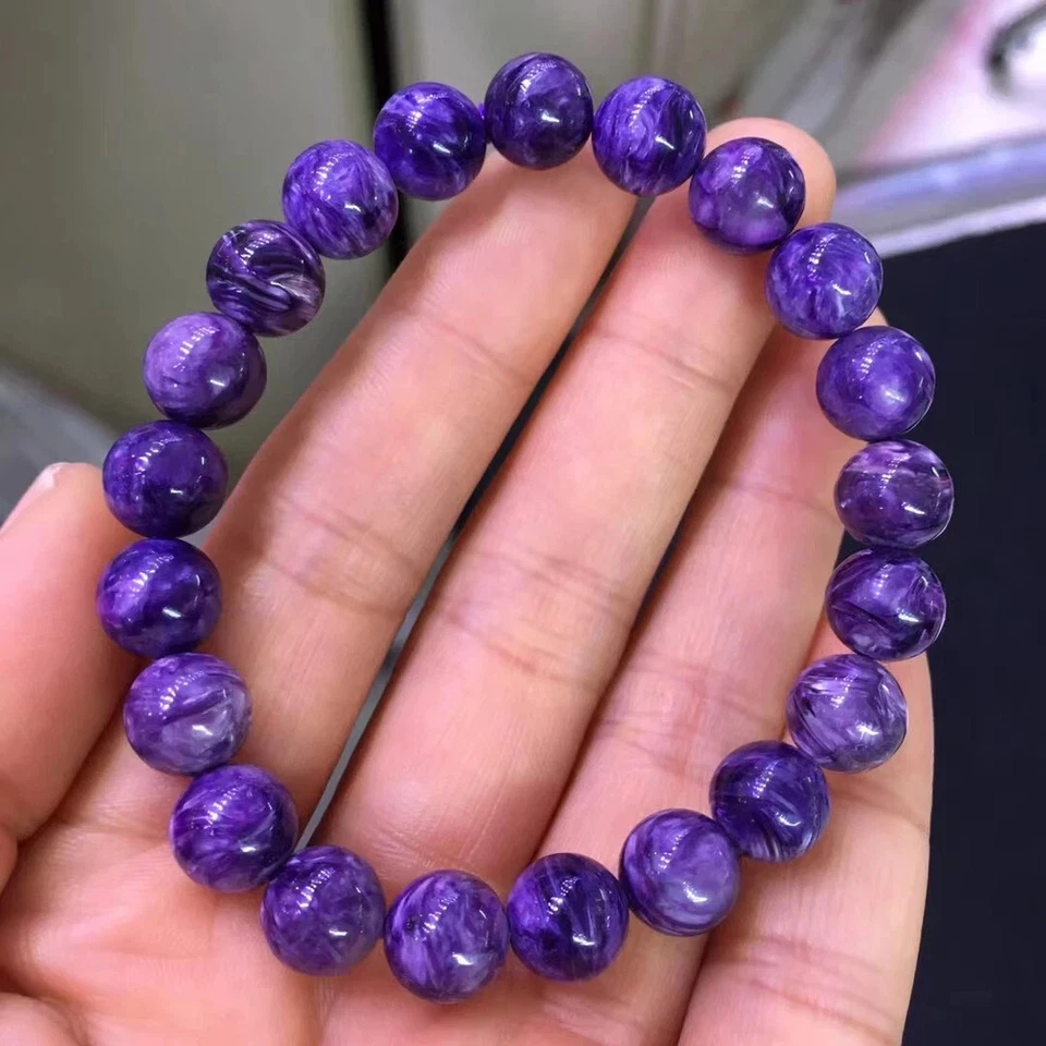 9mm Top Quality Natural Purple Charoite Crystal Gems Beads Bracelet AAA - Image 3 of 3