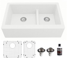 Karran USA QA-760-PK1 Quartz QA 34" Farmhouse Double Basin Quartz - White