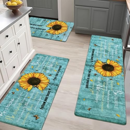  Sunflower Kitchen Rugs Sets of 3 Kitchen Mats for Floor Anti Fatigue Mats for  - Picture 2 of 7