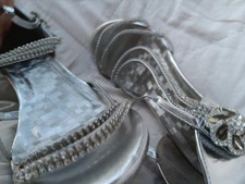 Delicacy Women's Silver Rhinestone Dress Sandal Low Heel Shoes Size 8.5