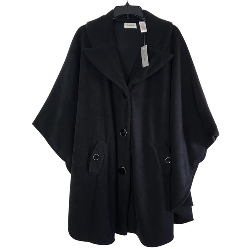Poncho scialle in pile nero mantello taglia unica tasche Le Moda - Foto 5 di 11