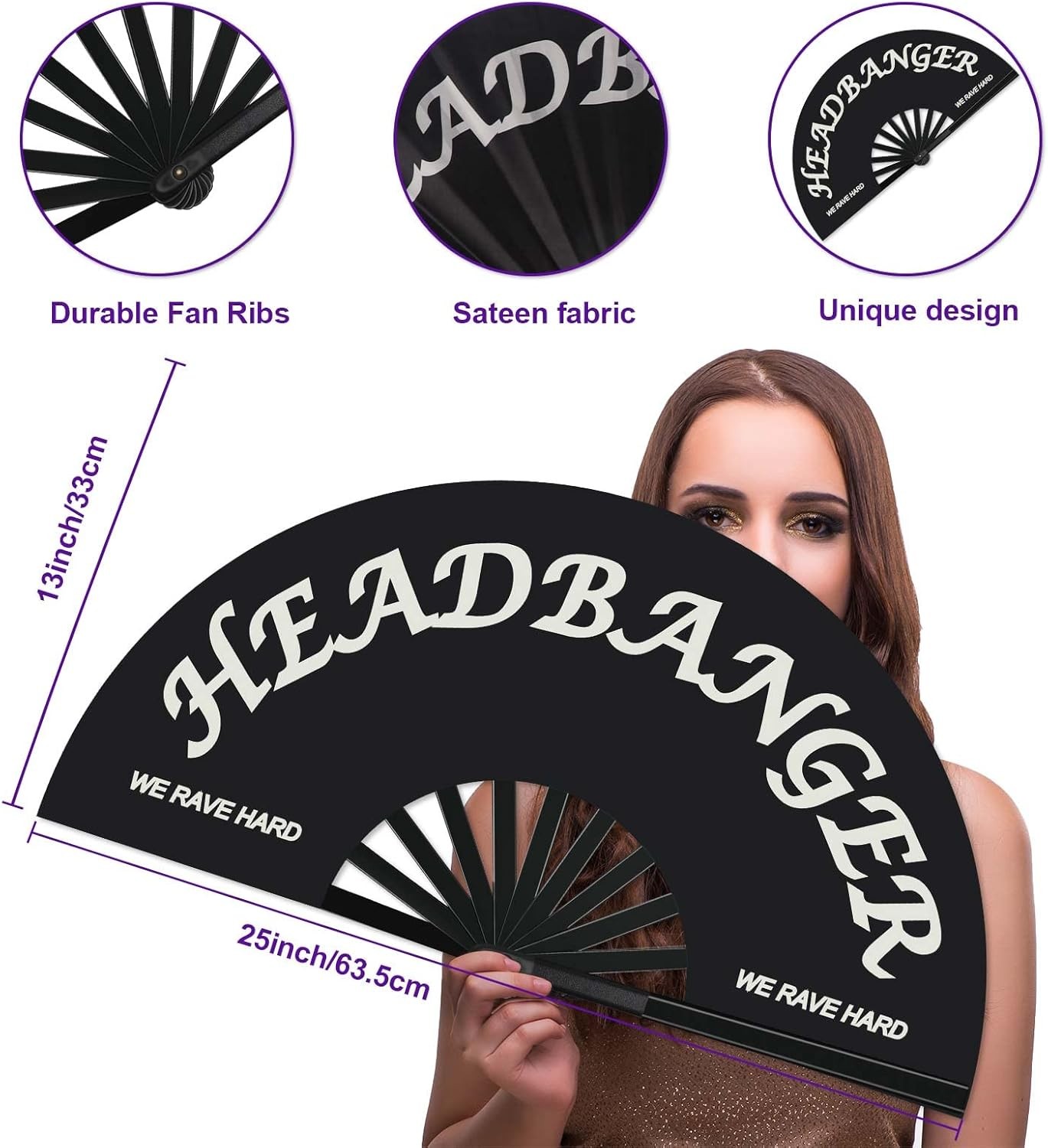 Large Rave Folding Clack Handheld Fan for Men/Women Beach Vacation Essentials Ha