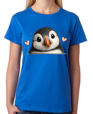 Cute Puffin Face Illustration Ladies T-Shirt Adorable Bird Art Tee