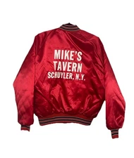 VTG 90’s Pla-Jac By Dunbrooke Red Quilted Bomber Jacket Mikes Tavern NY Size XL