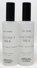 DW Coconut Milk Spray 3.4 oz Glass Bottle Lot of 2 Vanilla Cane Sugar Brand New